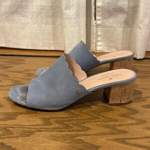 Kate Spade Blyth Baby Blue Suede Cork Mule Sandals Size 8.5